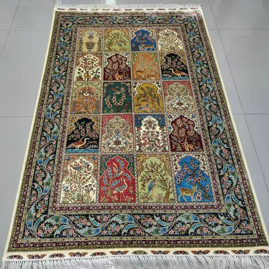 Persian Four Seasons Bakhtiari Rug Garden Design Hand Knotted Turkish Silk Carpet