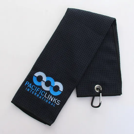 Black Microfiber Waffle Custom Embroidery Logo Ball Cheaning Towel