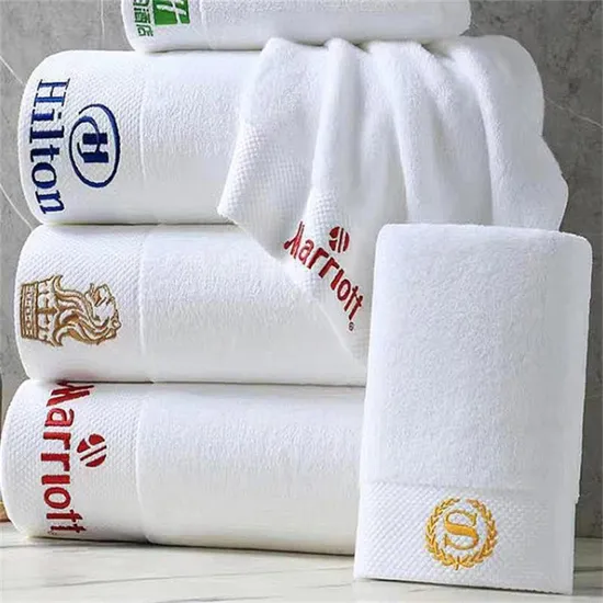 White 100% Cotton Custom Logo Hotel Embroidered Bath Towel