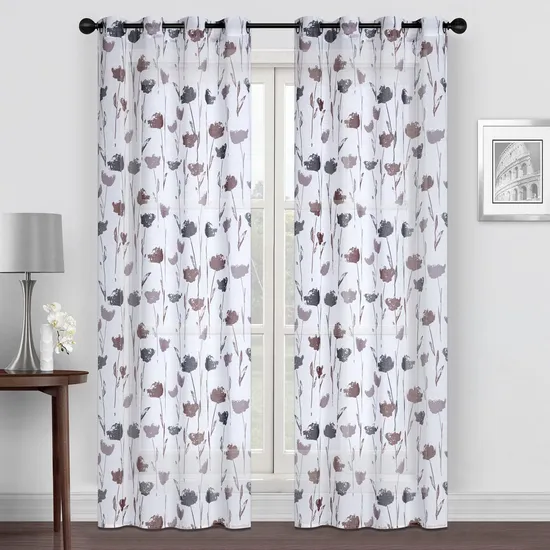 Tulip Design Printed Curtains Luxury Decoration Sheer Curtain