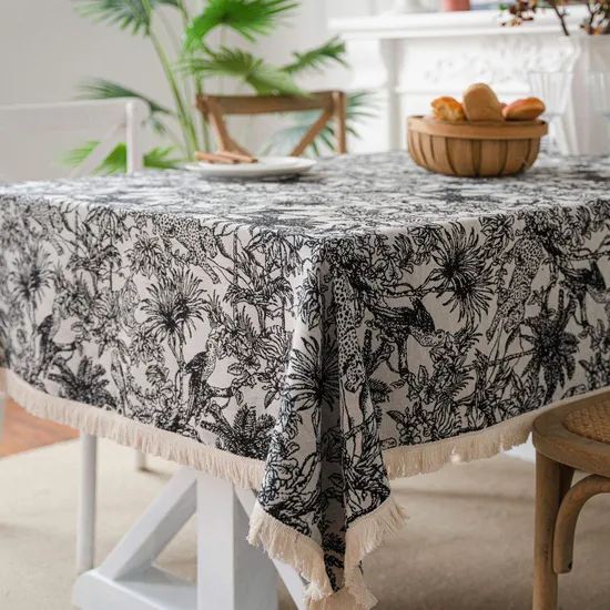 Wholesale Blue Oil Painting Floral Cotton Jacquard Tablecloth Waterproof Tablecloths