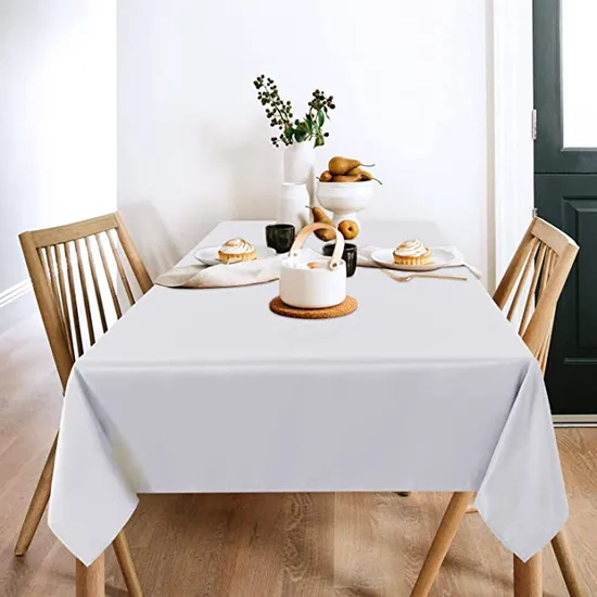 White Tablecloth, Rectangle Wrinkle Resistant Washable Polyester Table Cover for Dining Table, Buffet Parties and Camping