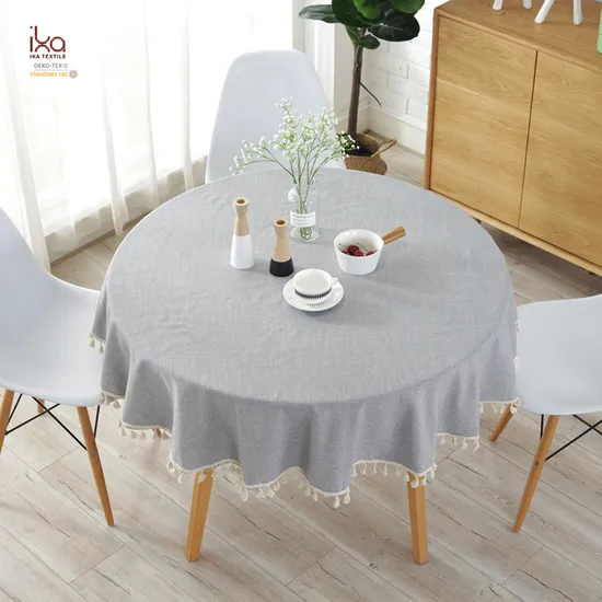 100% Blue Red Beige White Restaurant Party Wedding Cover Custom Embroidered Printed Fabric Linen Round Table Cloth