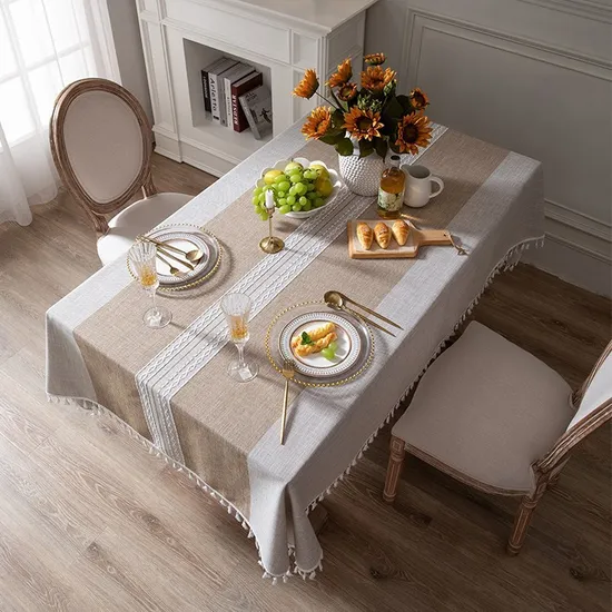 Cotton Linen Tablecloth with Tassel Customized Event Wedding Banquet Party Table Covers for Rectangular Table Decor Cloth