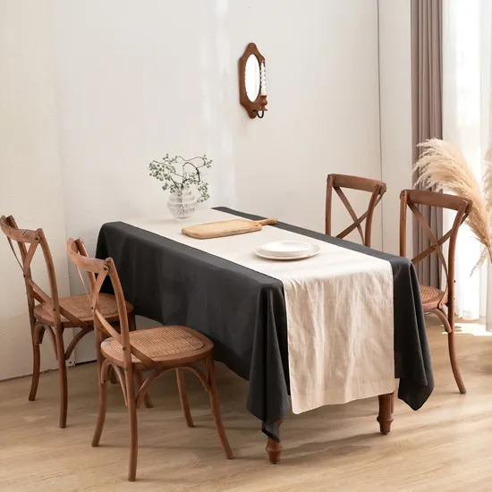 Wrinkle-Resistant Solid-Color Linen Tablecloth with Table Runner, Made of Natural Materials, Quality Assured