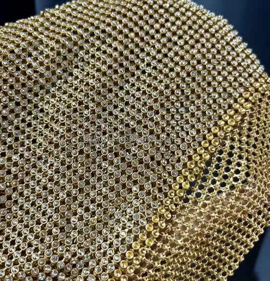 Gold Rhinestone Metal Mesh Fabric for Sexy Dress