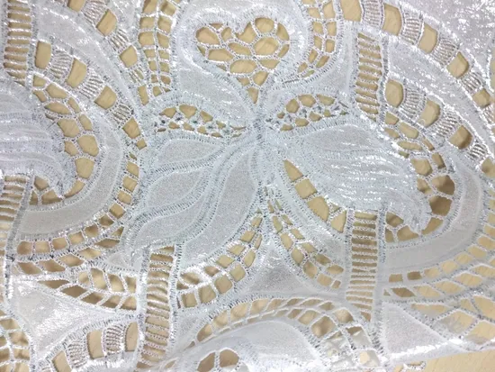Hot Cut Silver Glue Embroidery Dress Fabric Chemical Lace Fabric for Garment Accessory