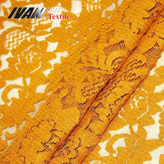 High Quality Nylon Cotton Yellow Luxury Floral Lace Mesh Fabric for Dress