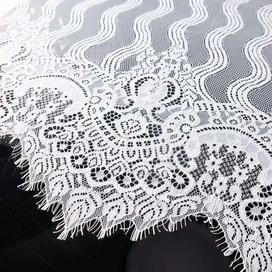 Wholesale Customized Delicate Fringed Edges Nylon Eyelash Lace Mesh Fabric