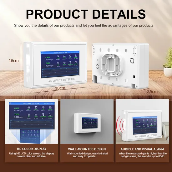 Multi-Functional Indoor Gas Detector, Co No2 So2 O3 Pm2.5 Pm10 Detection Alarm Temperature and Humidity Detector
