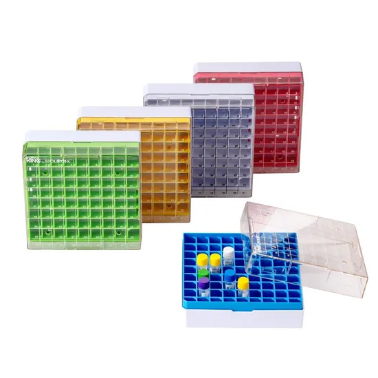 Laboratory Consumable Plastic PC Material 25/81/100-Well Lab Research 1in, 2in, 3.75in Freezer Box
