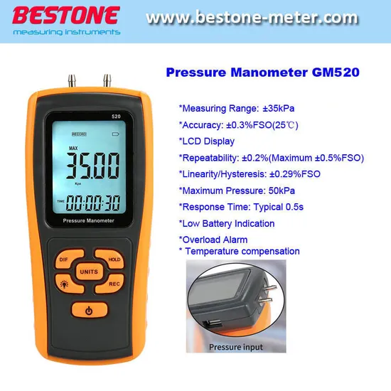 GM520 +/-35kpa Manometer Differential Pressure Gauge Manometer