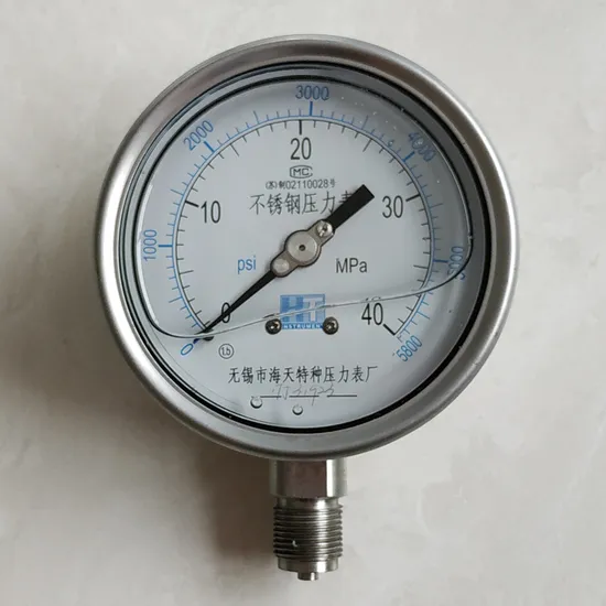 Yn100-Bf Serials, 4", All Stainless Steel Pressure Gauge, Liquid Filled, Shock Resistance, Corrosion Resistance, High Temperature Resistance, Lower Mount