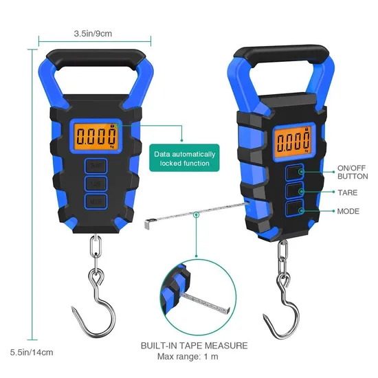 Ocs Plastic Hand Held Hanging Fish Weight Balance Fishing Scale Digital 50kg