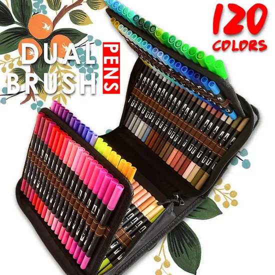 Hot Selling Color Fineliner Dual Tip Watercolor Brush Pens Washable Drawing Painting Art Marker Pen Set