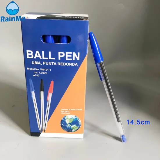 Simple Design Cheap Promotional Plastic 1.0mm Blue Ball Pens for School Office