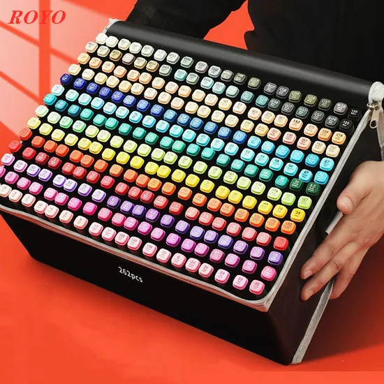 Hot Selling 60/80/168/204/262 Colors Dual Tip Art Drawing Markers, Permanent Alcohol Marker Pen Set with Shoulder Bag
