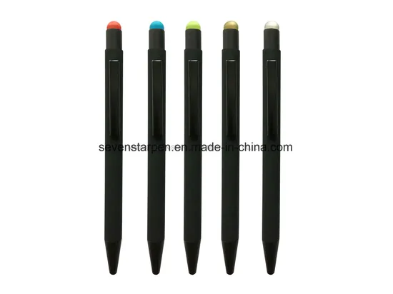 Retracable Matte Balck Barrel Stylus Metal Aluminum Ball Pen
