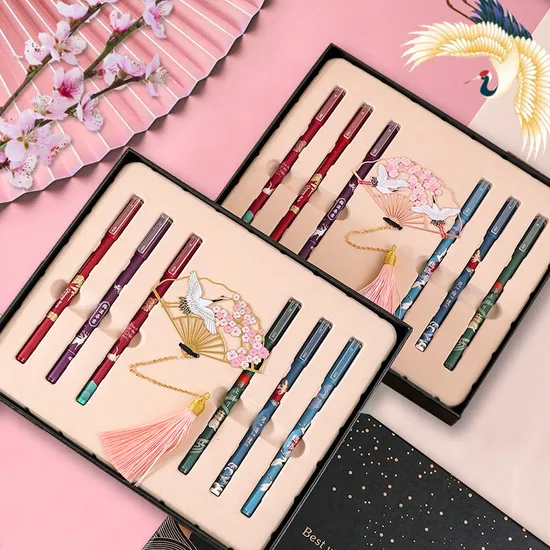 Chinese Art-Inspired Gel Pen Gift Box with Stylish Metal Bookmark for Writers