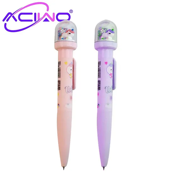 Creative Silicone Unicorn Scenic Decoration Push Button Gel Pen Bamboo Cute Pet Rainbow Pony Ornament Water Pen (10219)