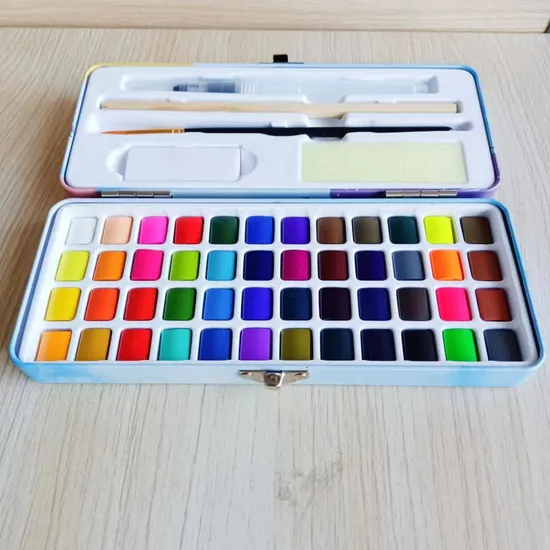 Hot Sales 48 Vivid Watercolor Paint in Tinny Box Including Metallic and Fluorescent Colors