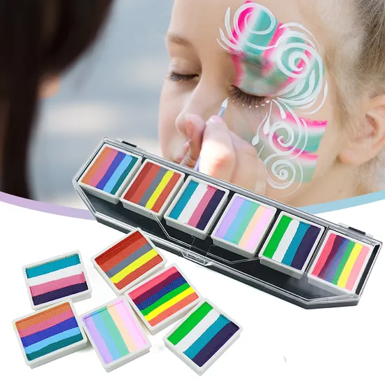 Private Logo Washable 6-Color Split Rainbow Body Art Cake Paint Face Paint Palette