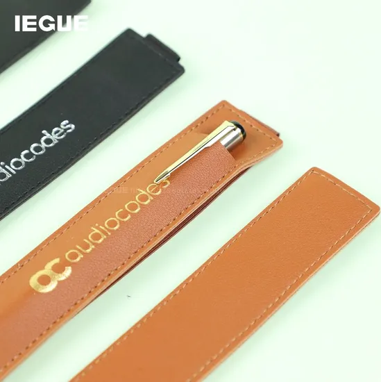 Office Supplies Custom Logo PU Leather Single Pen Sleeve Pen Pouch Case Matched with Book Use