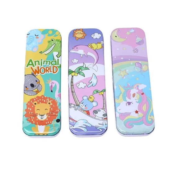 Custom Logo Metal Tin Pencil Case Box for Kids School Bag