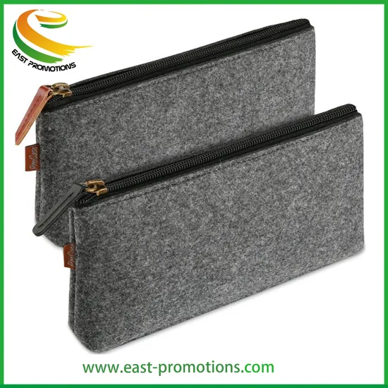 Custom Zippered Makeup & Stationery Storage Bags Felt & Polyester Office Pen & Pencil Case