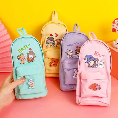 New Creative Schoolbag Pencil Case Multifunctional Large Capacity Canvas Pencil Case Cute Super Cute Pencil Bag