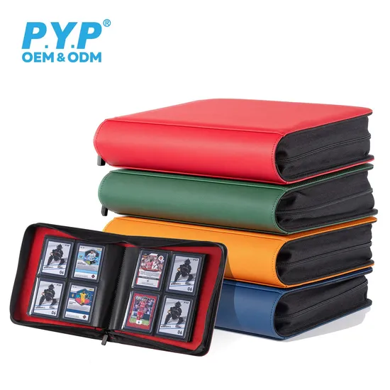 4 Pocket 160 Slot Card Leather Binder for 35PT Toploader Album with Zipper