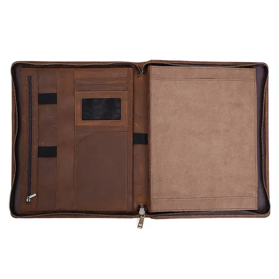 Custom Business Zipper Portfoliotablet Case Leather Padfolio Organizer Folder Case for iPad A5 Size Notepad Holder