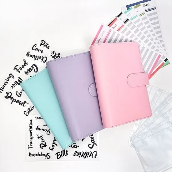 PU Leather Money Binder Organizer 6 Ring Loose Leaf Budget Binder Planner Office School A6 Binder with Cash Envelop