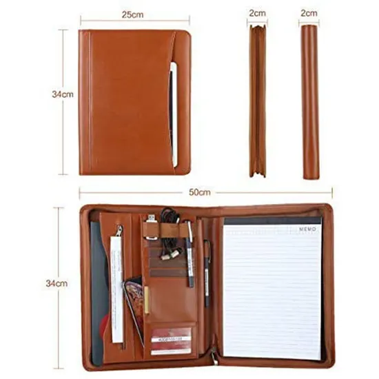 Zipper for Resume Work Vegan PU Leather Portfolio with Zipper Business Notebook Organizer