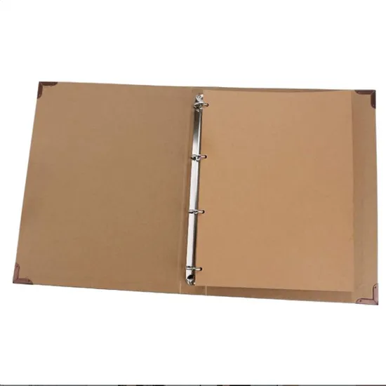 Luxury Custom Logo Binder Cardboard Ring Binder Four Corners with Metal Protection A4 Kraft Paper File Folder