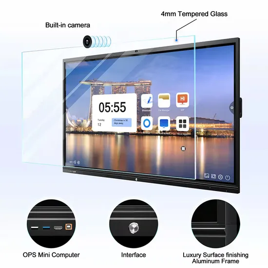 55 65 75 86 98 110 Inch Android 13 Interactive Whiteboard Touch Screen Whiteboard Built in Camera Microphone Interactive Flat Panel for Education and Conference