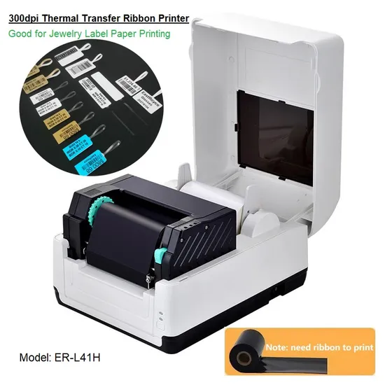 300dpi Barcode Printer 4-Inch Thermal Transfer Ribbon Printer for Jewelry Label Printing