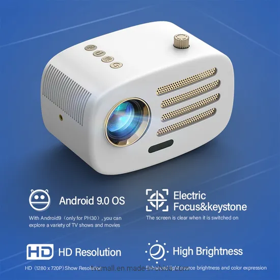 Aun pH30 Mini Portable HD Home Theater Gamer Cinema Electric Focus Android Projector for Smart Phones (EU Plug) - White
