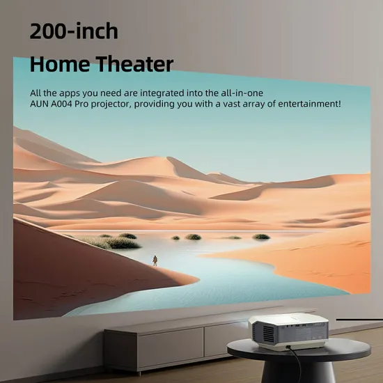 Aun A004 PRO 4-Inch LCD Full HD 1080P Home Theater WiFi+Bluetooth Android 9.0 Smart Projector - EU Plug