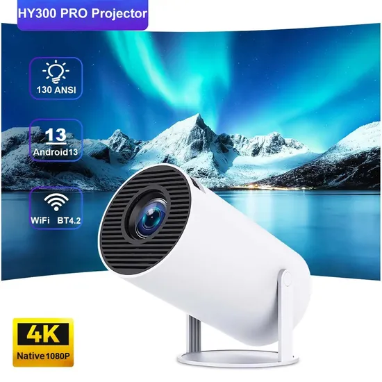 Hy300 PRO Smart Portable Projector Android 13 Dual WiFi LCD Video 1080P Home Theater Game Projector 4K Mini Projectors