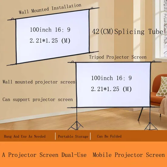 Thinyou 100inch Polyester Curtain Portable Foldable Outdoor Splicing Double Tripod Projector Screen
