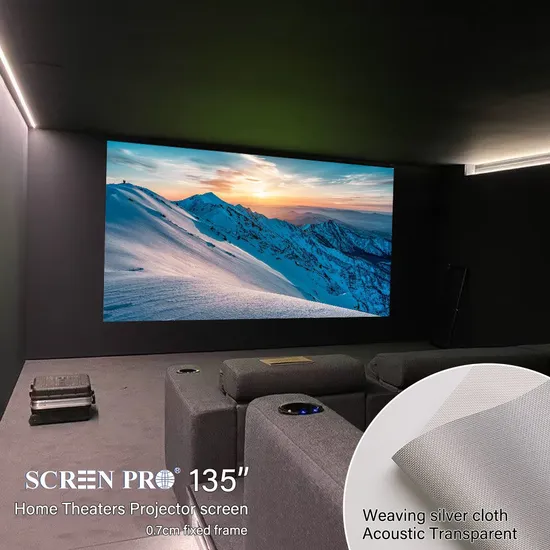 135 Inch Home Theater Fixed Frame 4K 3D Video Long Throw Projector Screen Weaving Sound Penetrating Silver Fabric Projection Screen