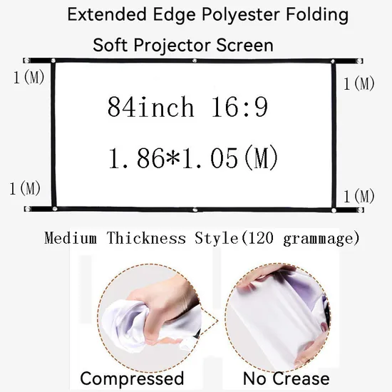 Thinyou Extended Edge Projection Curtain 84inch Foldable Polyester Outdoor Projector Screen