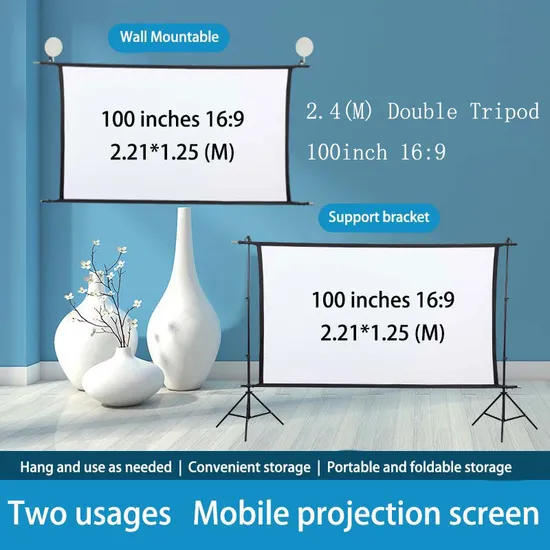Thinyou Projection Curtain 100inch Outdoor Foldable Polyester Double Tripod Projector Screen