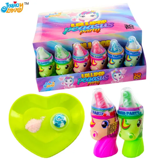 Wholesale Funny Unicorn Shape Lollipop Hard Candy with Sour Powder Candy