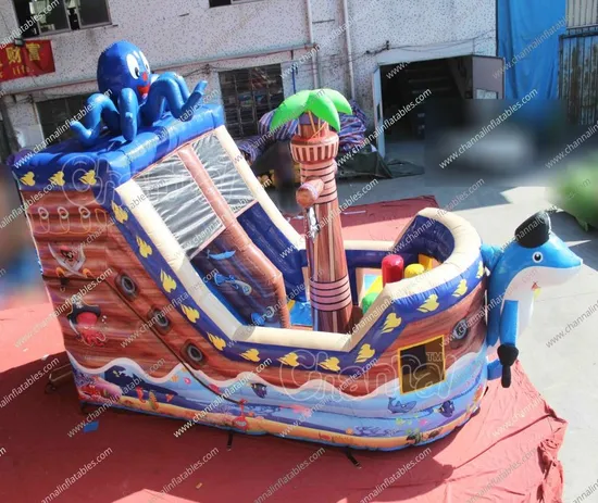Ocean Animals Pirate Ship Inflatable Slide
