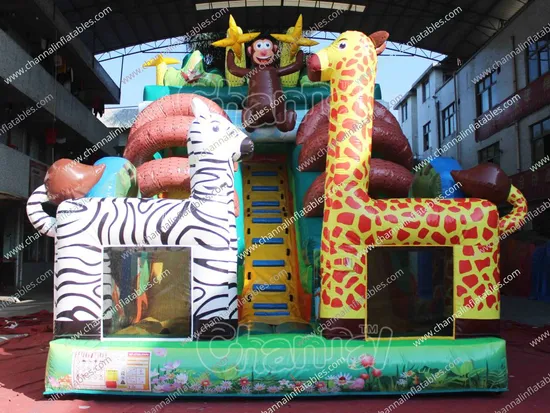 Commercial Outdoor Inflatable Dry Slide Jungle Animal Inflatable Slide Chsl893
