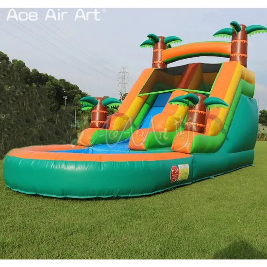 Inflatable PVC Double Water Sildes with Ball Pool for Children Jungle Gym Inflatable Water Play Equipment Slide with Air Blower