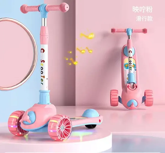 Children 3 Wheel Scooter with Flash Wheels Kick for 2-12 Year Kids Adjustable Height Foldable Scooter