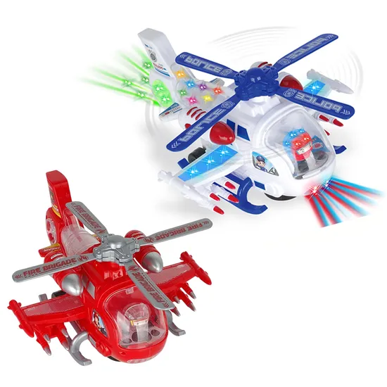 Children Boys Girls Plastic Universal Aircraft Flying Model Toys Kids Electric Bump and Go Helicopter Toys with Light and Sound